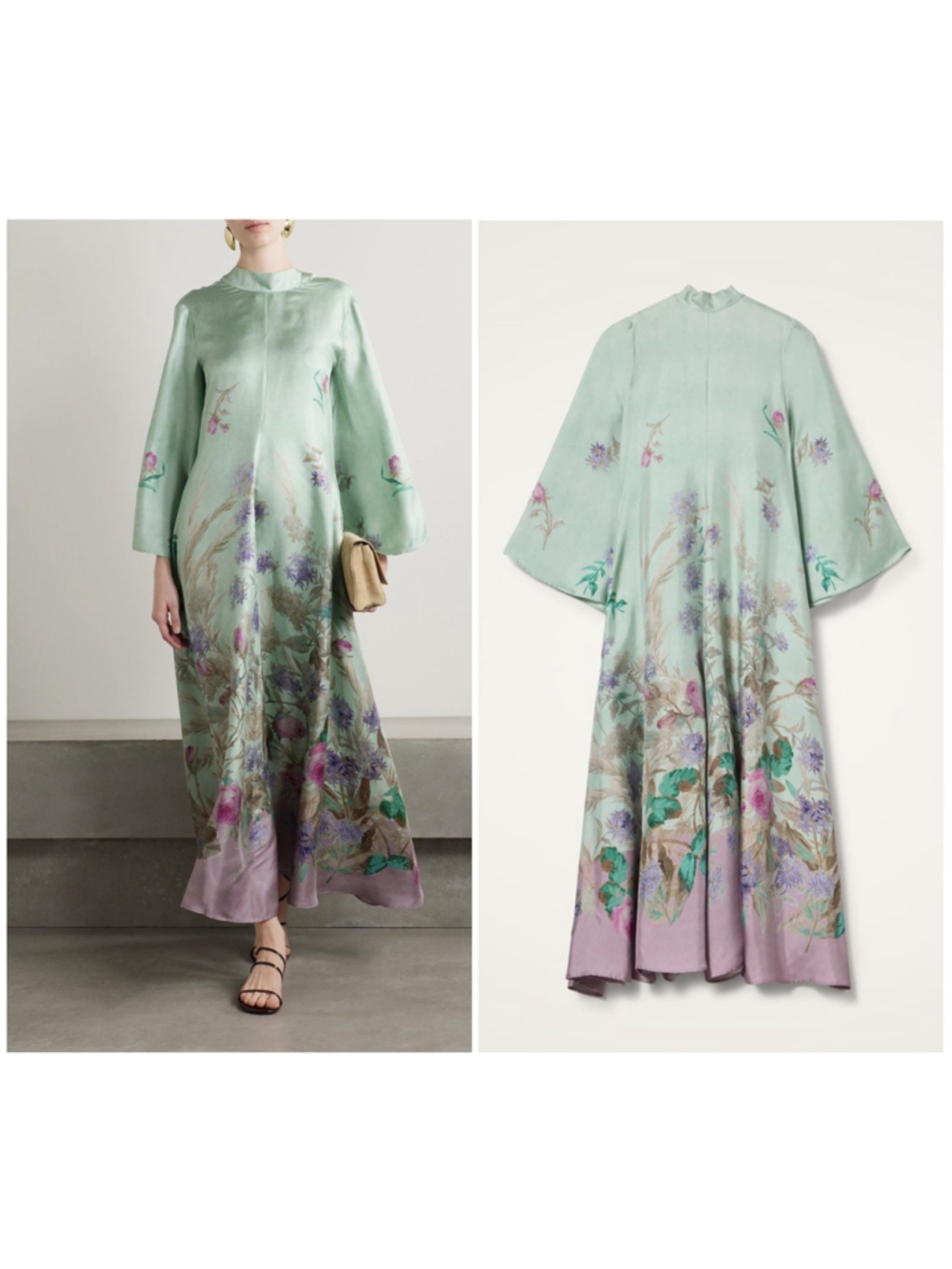 LA DOUBLEJ Magnifico Floral Print Silk Twill Maxi Dress Heath Placée Mint Resort